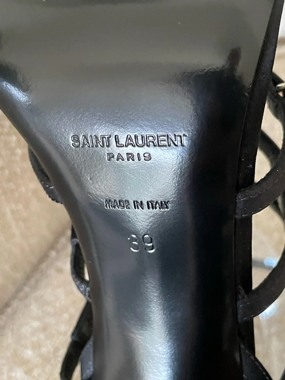 Saint Laurent Jerry Sandals Black Satin Rhinestone YSL Heels EU39 US9 NIB - Picture 14 of 16
